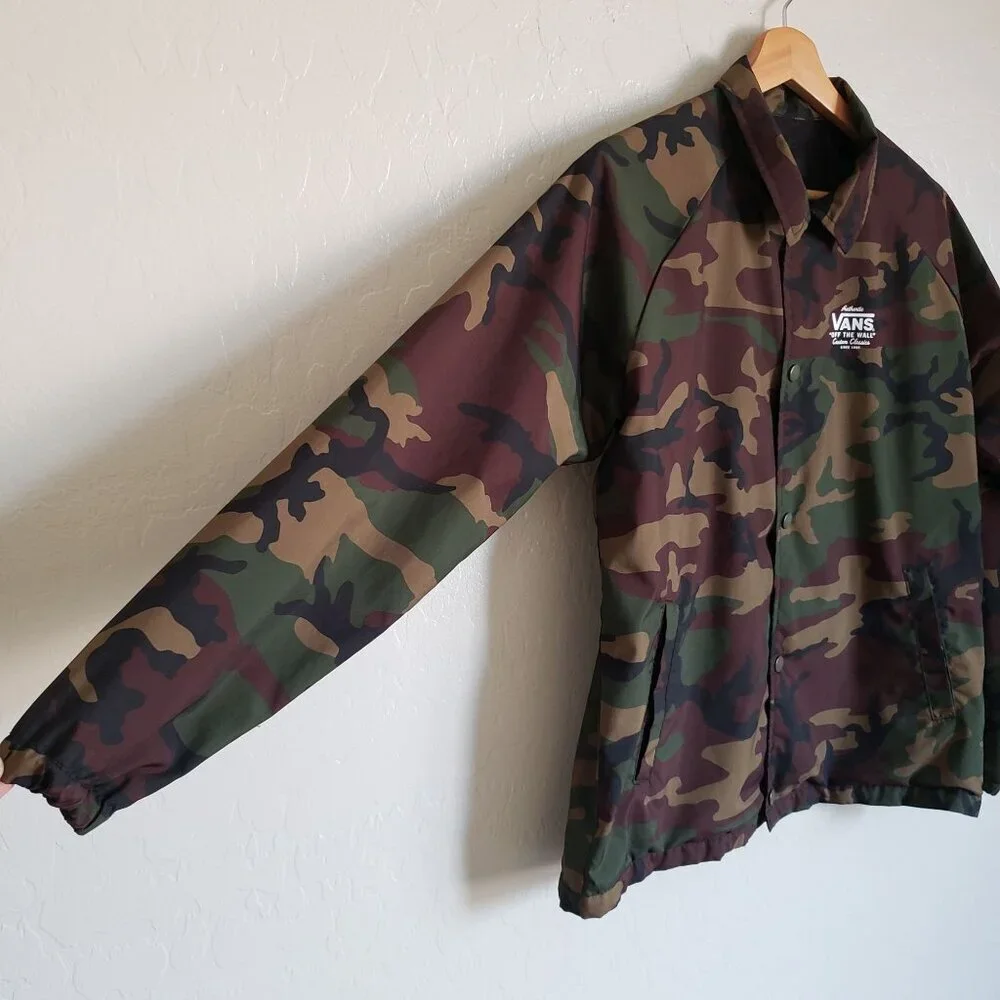 Vans Torrey Camouflage Windbreaker Jacket Youth Boys Lrg Green/Brown Snap Button